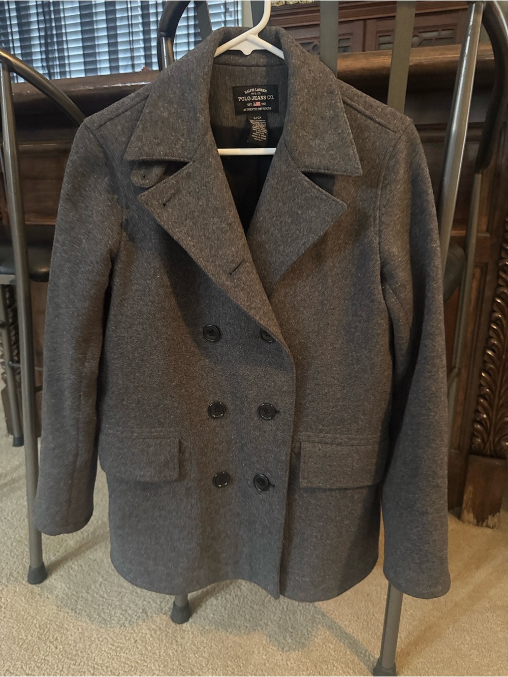 Ralph Lauren Gray Double-Breasted Wool Peacoat